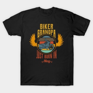 Biker grandpa just born in may T-Shirt